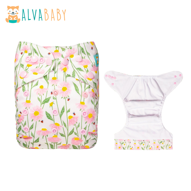 ALVABABY AWJ Lining Cloth Diaper with Tummy Panel for Babies -Flowers(WJT-H434A)