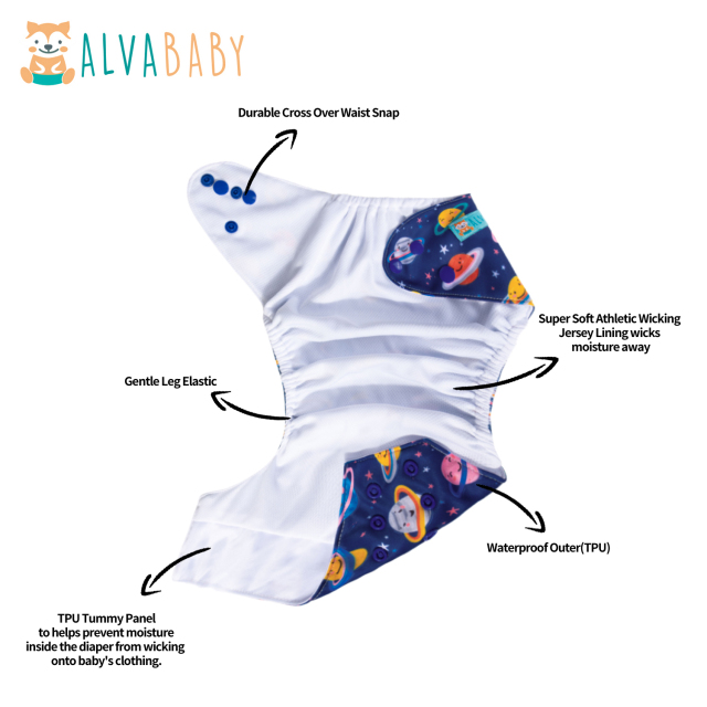 ALVABABY AWJ Lining Cloth Diaper with Tummy Panel for Babies -Planet(ED14A)