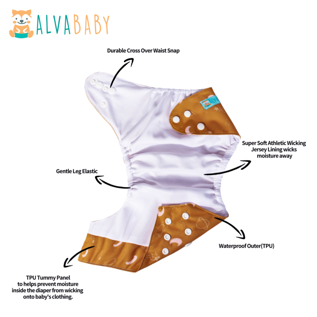 ALVABABY AWJ Lining Cloth Diaper with Tummy Panel for Babies -Moon(WJT-H443A)