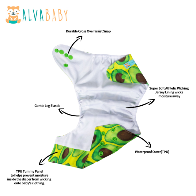 ALVABABY AWJ Lining Cloth Diaper with Tummy Panel for Babies -Avocado(WJT-H400A)