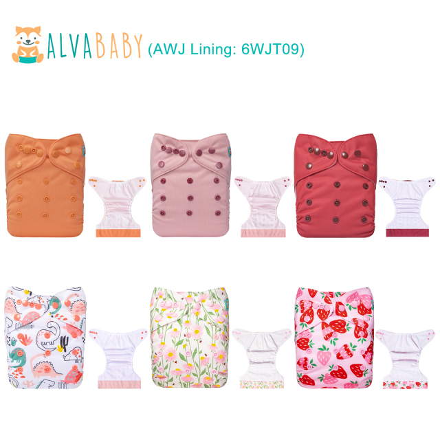 (All packs) ALVABABY 6PCS AWJ Diapers with Tummy Panels with 6PCS 4-layer-bamboo-inserts