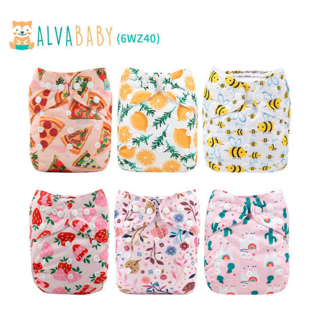 (All Packs)Baby Cloth Diapers 6 Pack with 12pcs 4-Layer Bamboo Inserts One Size Adjustable Washable Reusable for Baby Girls and Boys