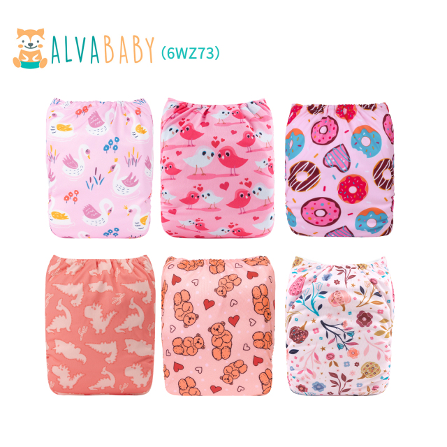 (All Packs)Baby Cloth Diapers 6 Pack with 12pcs 4-Layer Bamboo Inserts One Size Adjustable Washable Reusable for Baby Girls and Boys