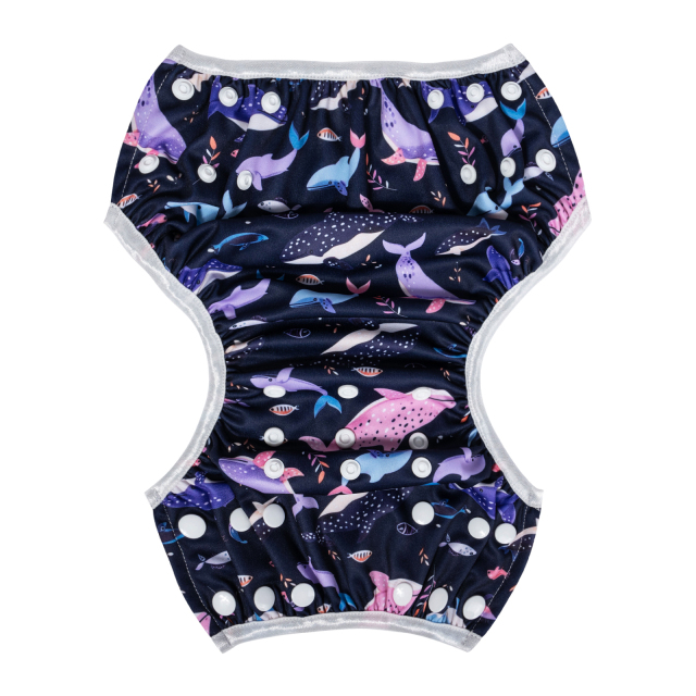 ALVABABY One Size Positioning  Printed Swim Diaper -Sharks(SWD-BS99A)