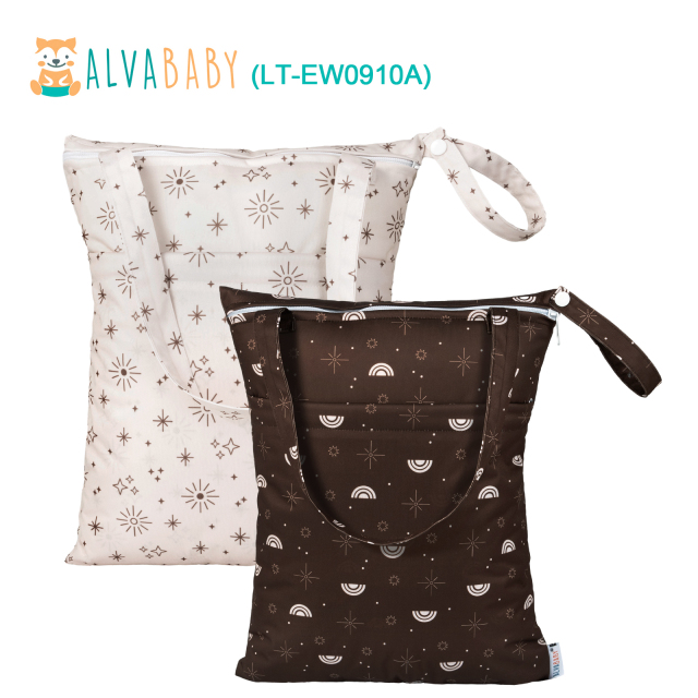 ALVABABY 2PCS Regular Tote Diaper Wet Dry Bags with Durable Handle Double Zippered Pockets Cloth Diaper Wet Bags Tote Bags Maillard Colors (LT-EW0910A)