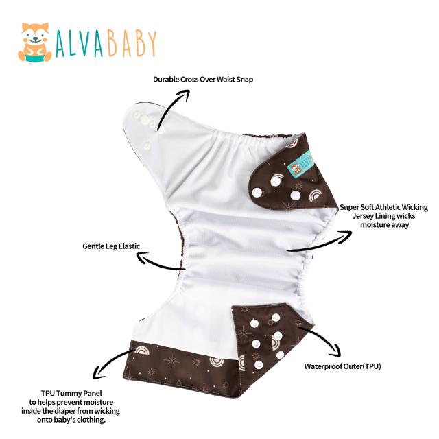 ALVABABY AWJ Lining Cloth Diaper with Tummy Panel for Babies -Moon & Sun (WJT-EW08A)