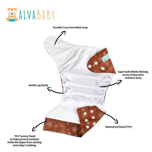 ALVABABY AWJ Lining Cloth Diaper with Tummy Panel for Babies -Star & Sun (WJT-EW11A)
