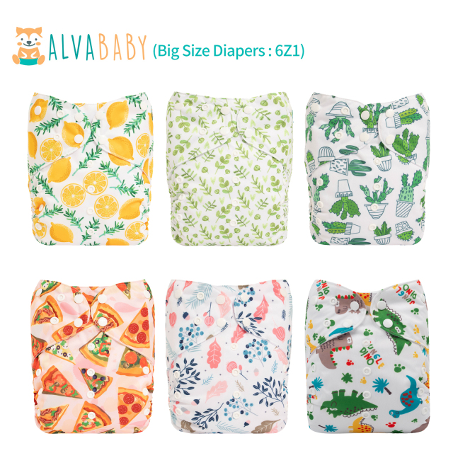 ALVABABY 6pcs Big Size Baby Pocket Cloth Diapers with 6pcs 4-Layer-Microfiber Insert Adjustable Washable Reusable Diapers for Baby Boys and Girls
