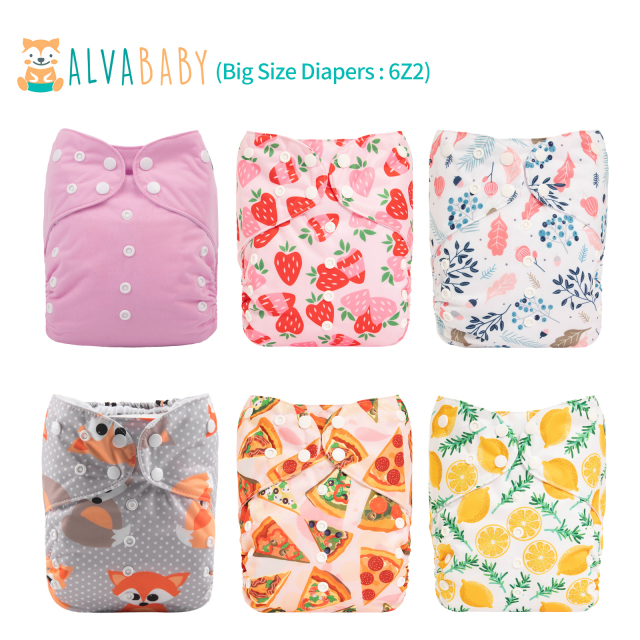 ALVABABY 6pcs Big Size Baby Pocket Cloth Diapers with 6pcs 4-Layer-Microfiber Insert Adjustable Washable Reusable Diapers for Baby Boys and Girls