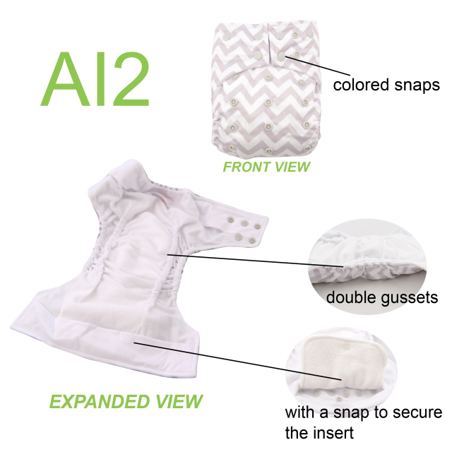 (All patterns) AI2 Color Snap Pocket Cloth Diaper with Double Gussets Each with Microfiber Insert One Size Reusbale Adjustable Two Opening Baby Cloth Diapers