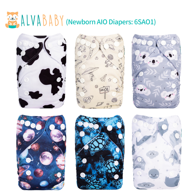 (All Packs) Newborn Cloth Diapers 6 Pack with 6 Microfiber Inserts Adjustable Washable Reusable for Baby Girls and Boys