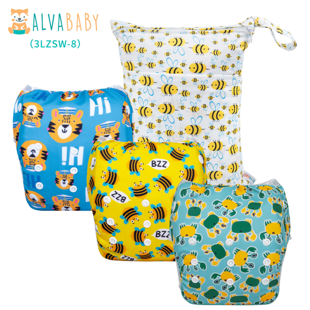 (All packs) 3PCS Baby Reusable Swim Diapers with 1PCS Wet Bag Reuseable Washable Adjustable for Swimming Lesson &amp; Baby Boys and Girls