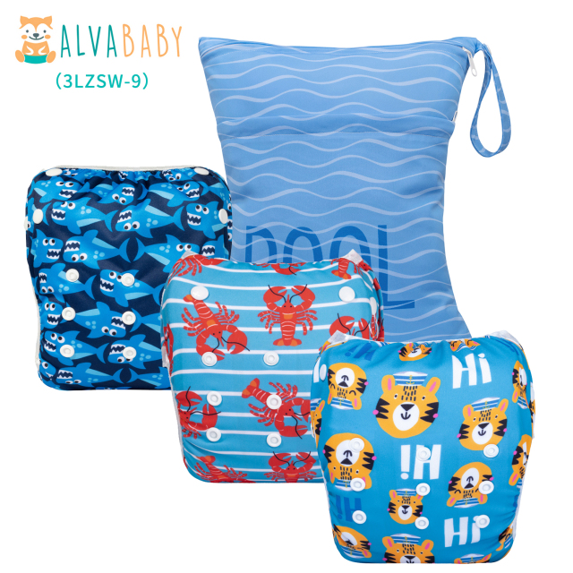 (All packs) 3PCS Baby Reusable Swim Diapers with 1PCS Wet Bag Reuseable Washable Adjustable for Swimming Lesson &amp; Baby Boys and Girls