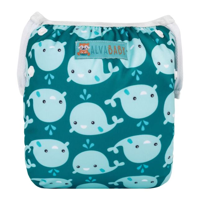 ALVABABY One Size Printed Swim Diaper -Cute Blue whale(SW18A)