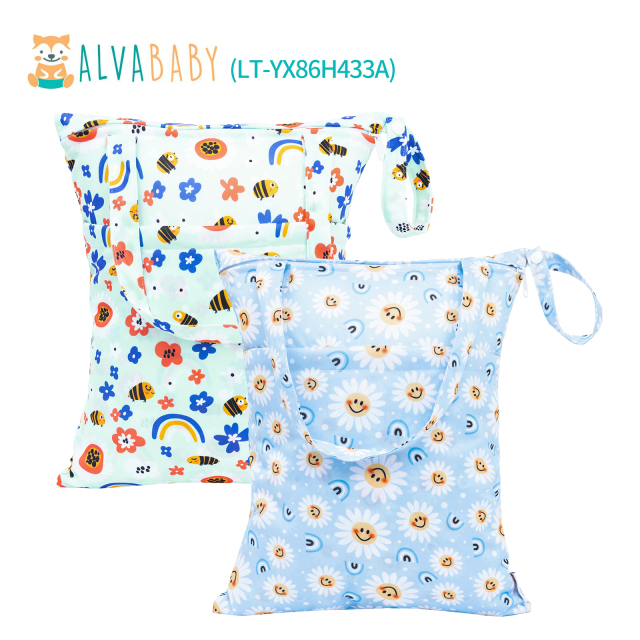 (All packs) ALVABABY 2pcs Cloth Diaper Wet Dry Bags Waterproof Reusable with Two Zippered Pockets Travel Beach Pool Daycare Yoga Gym Bags for Swimsuits or Wet Clothes