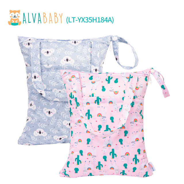 (All packs) ALVABABY 2pcs Cloth Diaper Wet Dry Bags Waterproof Reusable with Two Zippered Pockets Travel Beach Pool Daycare Yoga Gym Bags for Swimsuits or Wet Clothes