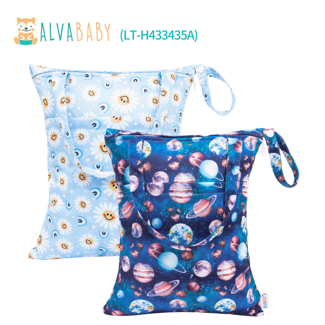 (All packs) ALVABABY 2pcs Cloth Diaper Wet Dry Bags Waterproof Reusable with Two Zippered Pockets Travel Beach Pool Daycare Yoga Gym Bags for Swimsuits or Wet Clothes