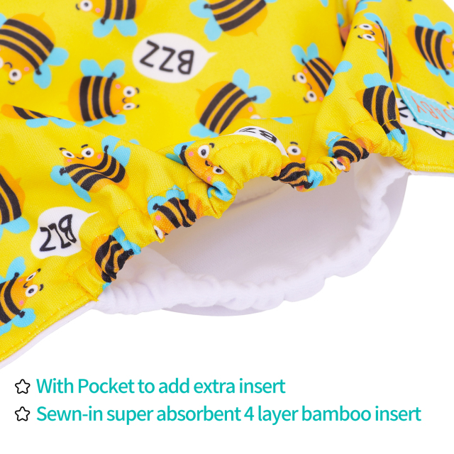 All In One Diaper with Pocket Sewn-in one 4-layer Bamboo blend insert-Bee(AO-BS92A)