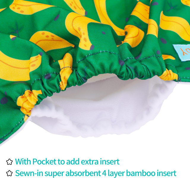 All In One Diaper with Pocket Sewn-in one 4-layer Bamboo blend insert-Banana(AO-EW14A)