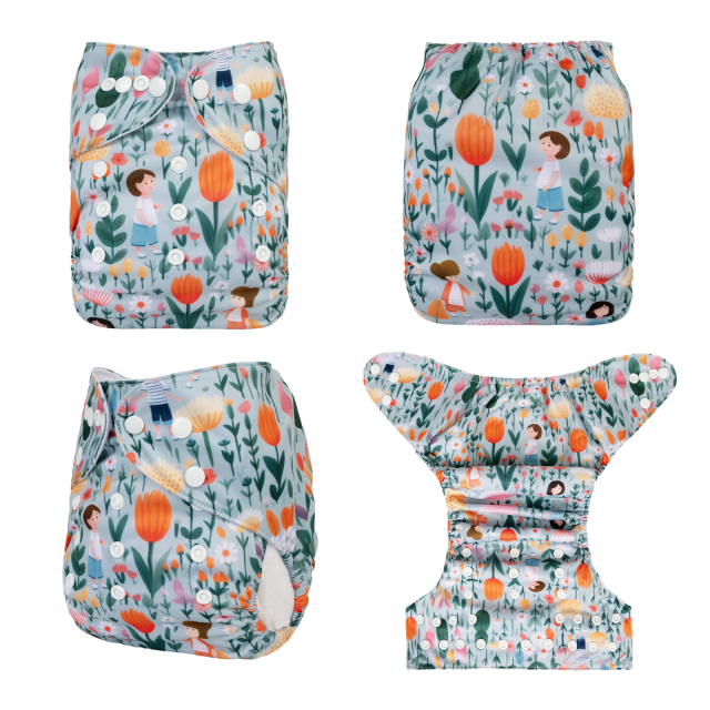 ALVABABY One Size Positioning Printed Cloth Diaper-Tulip(YDP231A)