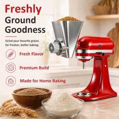 PQPO Grain Mill Attachment All Metal 9 Levels Flour Mill for KitchenAid Stand Mixer