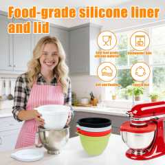 PQPO Silicone Liners Compatible with KitchenAid 4.5-5 Quart Tilt-Head mixer Bowl,2 Liners with Lids(White+Black)
