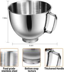 PQPO 5QT Food-Grade Stainless Steel Mixer Bowl Compatible with KitchenAid Tilt-Head Stand Mixers 4.5-5 Quart, Gold