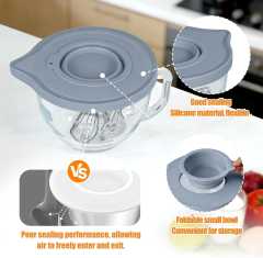 5 Quart Clear Glass Mixing Bowl With Grey Sealing Lid, Stand Mixer Replacement Bowl With Handle & Measuring Scale