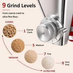 PQPO Grain Mill Attachment All Metal 9 Levels Flour Mill for KitchenAid Stand Mixer