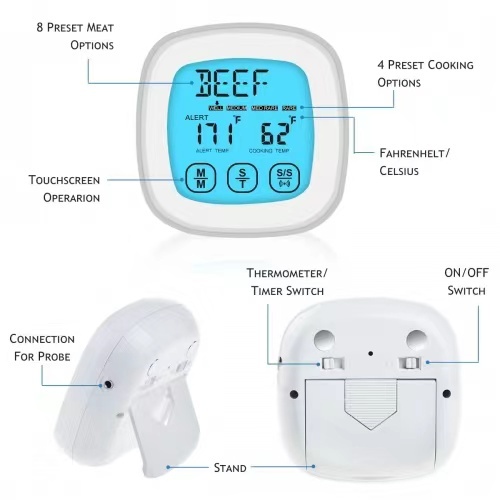 Big touch screen digital wireless meat thermometer bbq for Turkey chicken