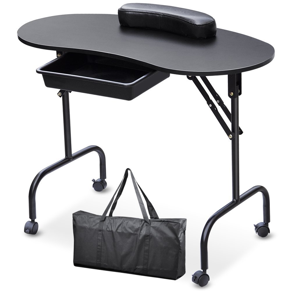 New Black Portable Manicure Nail Table Station Desk Spa Beauty Salon worksation MT-001 black