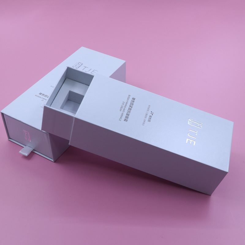 Customized white pull-out box, hardcover cosmetic eye cream drawer box, hot stamping embossed logo, drawer gift box