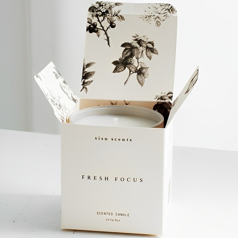 Printed logo color box candle paper box white cardboard custom candle packaging box UV embossed logo color candle box