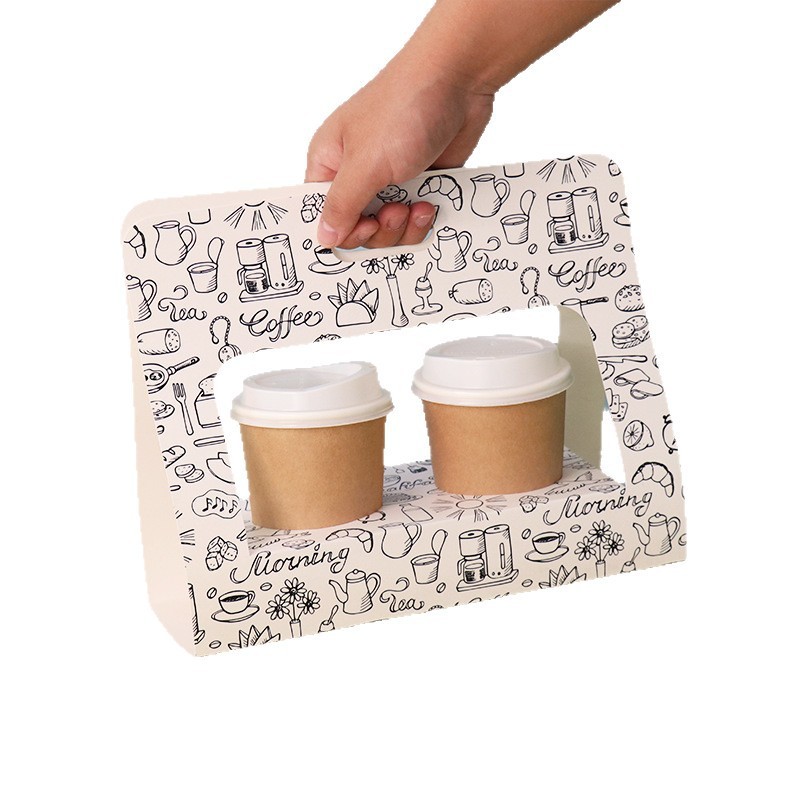 Generic Foldable Paper Cup Holder, Portable White Cardboard Coffee Takeout Trays