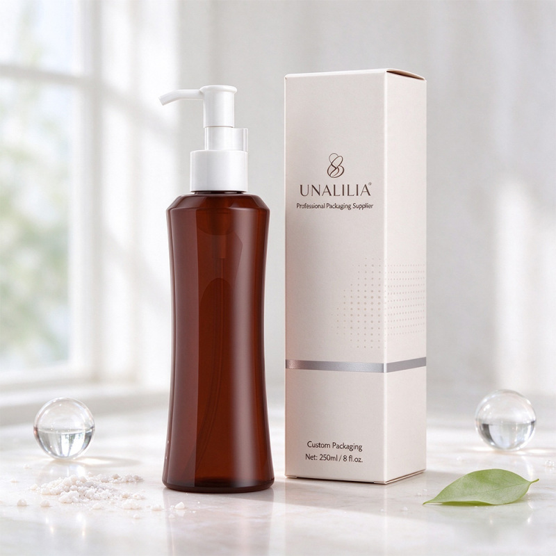 250ml Amber PET Curved Lotion Pump Bottle