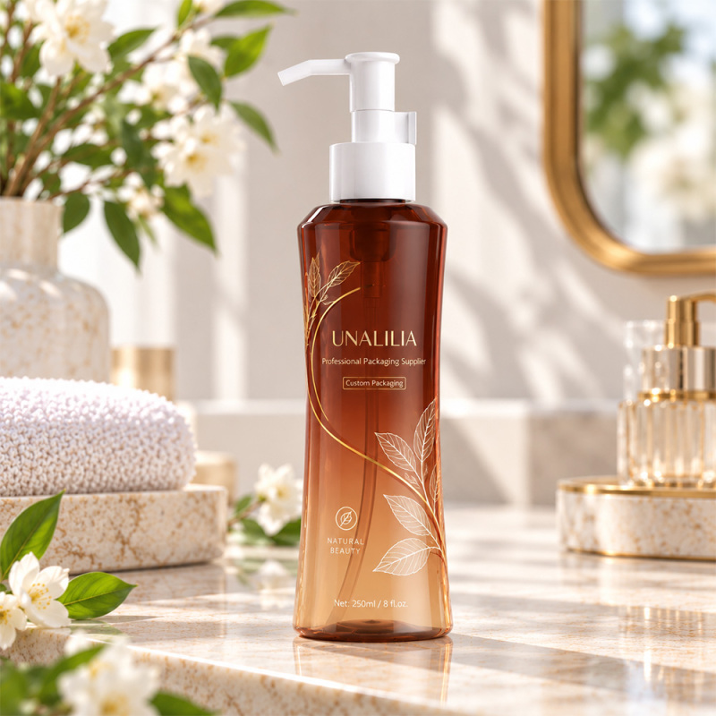 250ml Amber PET Curved Lotion Pump Bottle