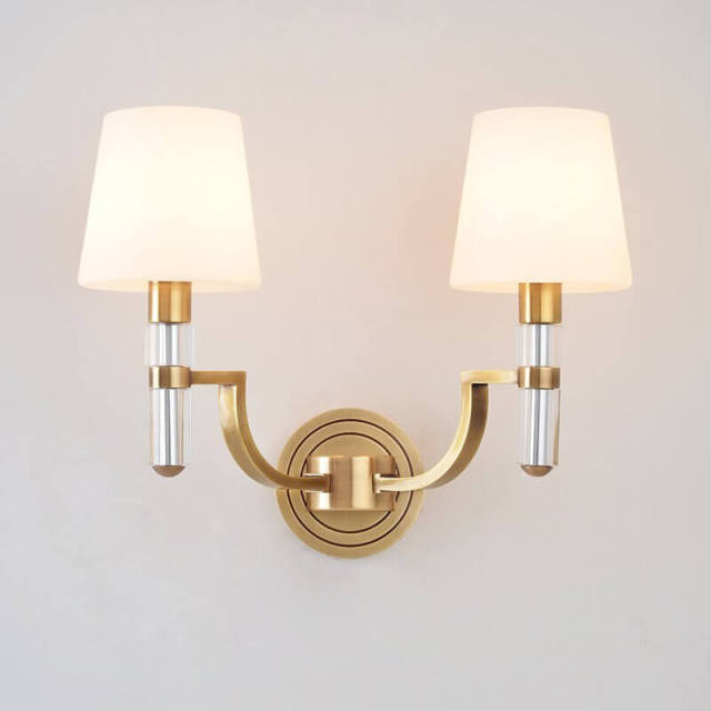 Chinese style Copper Bedroom Bedsides Wall Lights Glass Torch Study Room Wall Sconces Stair Case Villa Wall Lighting Fixtures