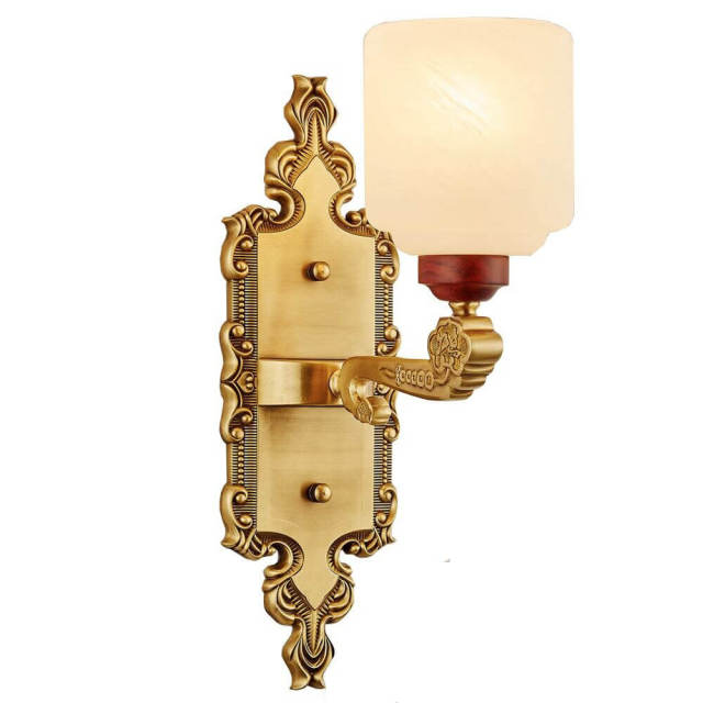 Chinese Copper Living Room Wall Lights Frosted Glass Study Room Wall Lamp Wooden Bedroom Bedsides Stair Case Corridor Wall Lamps