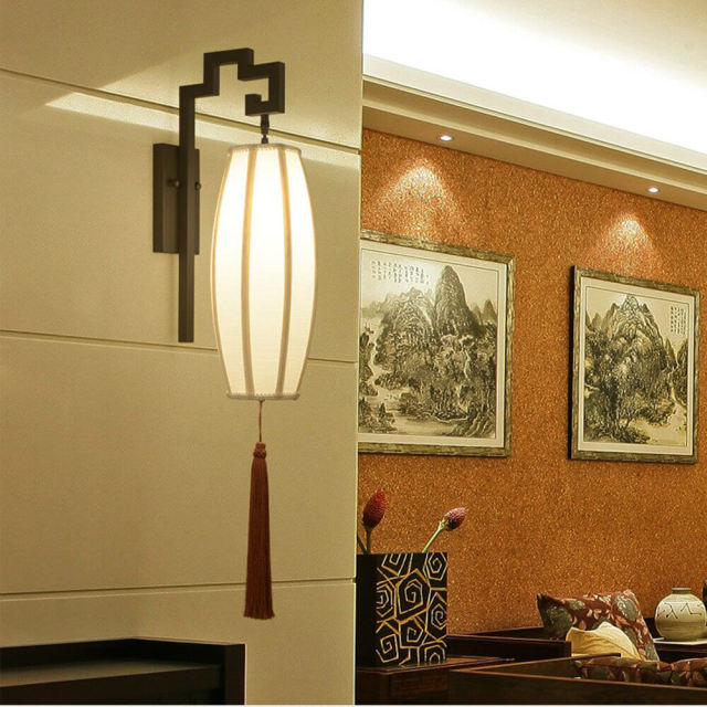 Lanterns Wall Light Chinese-Style Wall Lamp Sconce Metal Frame Fabric Lampshade