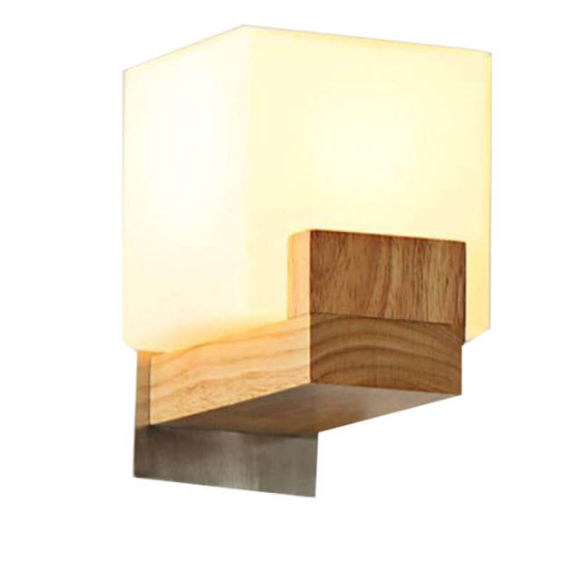 Contracted Japanese Wooden Corridor Wall Lamp Chinese Bedroom Wall Sconce Glass Cube Bedsides Stair Case Wall Lighting Fixtures
