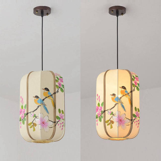 Chinese Hand-Painted Lanterns Restaurant Pendant Light Balcony Corridor Hanging Lamp Pastoral Birds Bedroom Pendant Lamps