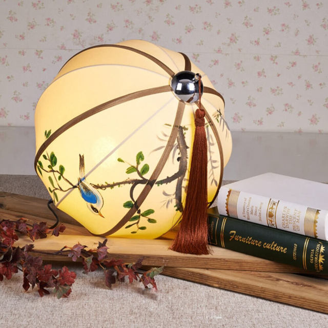 Chinese Hand-Painted Pumpkin Restaurant Pendant Light Balcony Corridor Hanging Lamp Pastoral Birds Bedroom Pendant Lamps