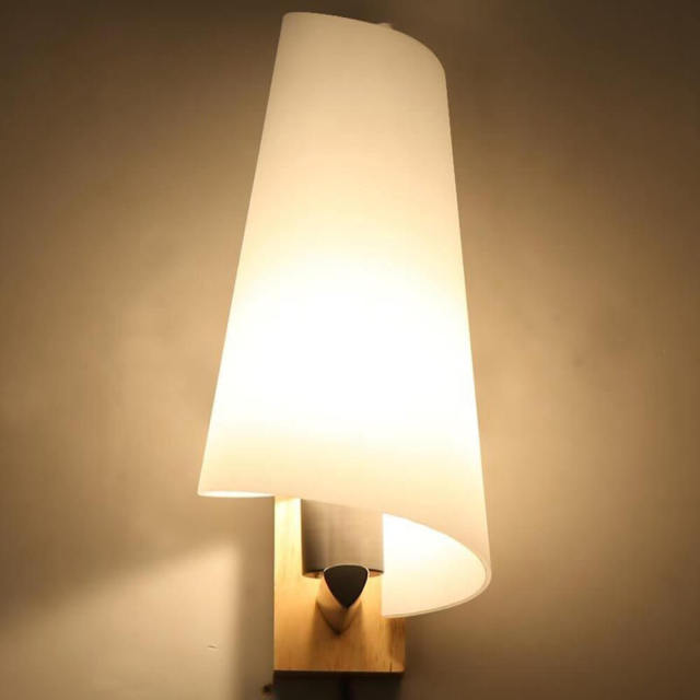 Wood Wall Lamp with Glass Lamp Shade Chinese Style Calla Lily Balcony Wall Lights