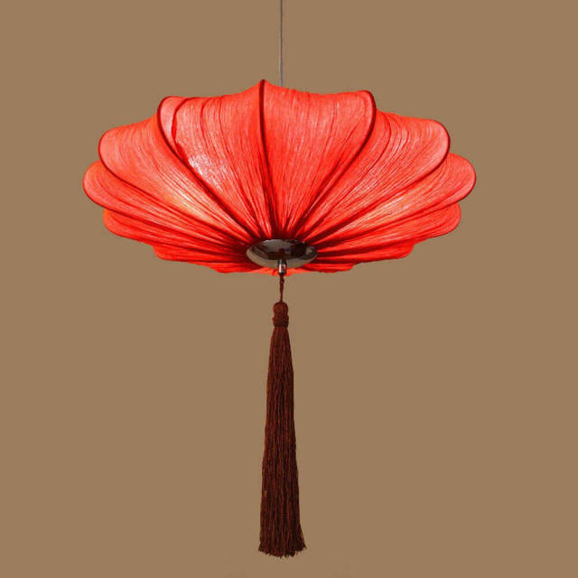 Chinese Style Lantern Pendant Lights 15.7&quot; Fabric Tassels Pendant Lighting Fixtures for Restaurant