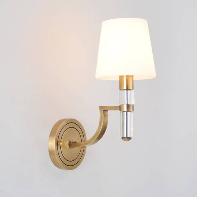 Chinese style Copper Bedroom Bedsides Wall Lights Glass Torch Study Room Wall Sconces Stair Case Villa Wall Lighting Fixtures
