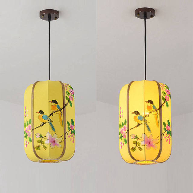 Chinese Hand-Painted Lanterns Restaurant Pendant Light Balcony Corridor Hanging Lamp Pastoral Birds Bedroom Pendant Lamps
