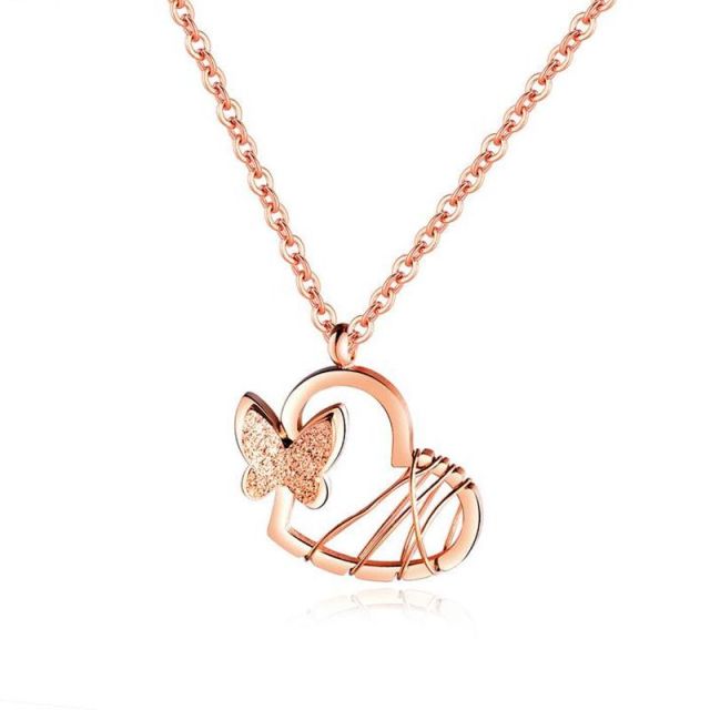 Romantic Three-dimensional Butterfly Necklace Titanium Steel Rose Gold Butterfly Sanding Necklace for Women Necklaces Ins Cold Wind