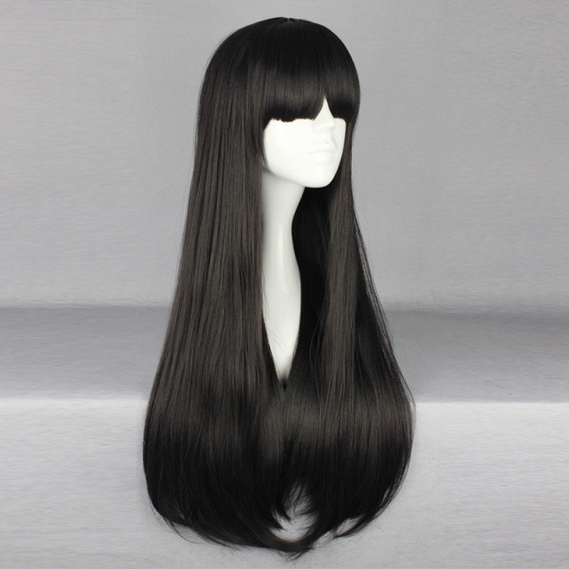 Cute Lolita Black Long Straight Wig Anime Cosplay Wigs Cardinal Sakura Tomoyo Cosplay Wig