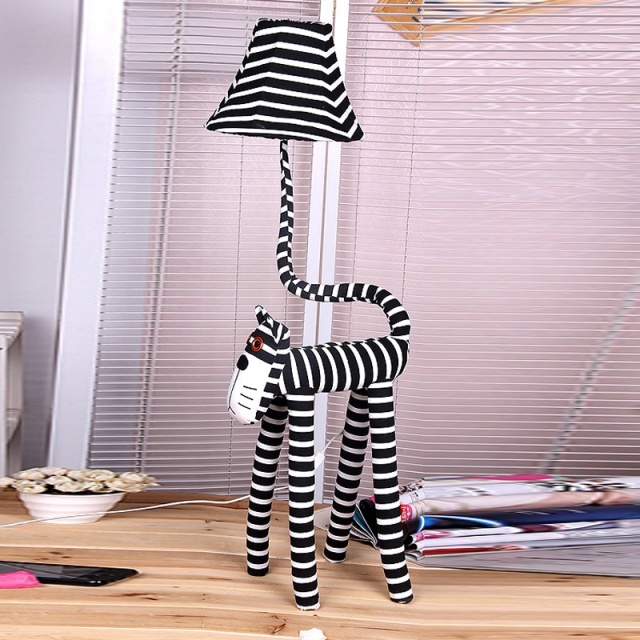 OOVOV Cute Stripe Cat Childrens Room Floor Lamp Cartoon Fabric Kids Bedroom Floor Lamps Baby Room Floor Light