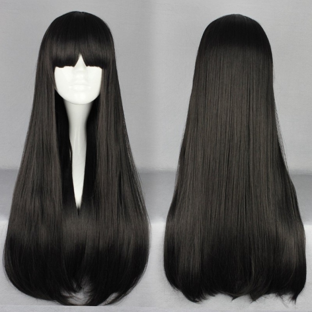 Cute Lolita Black Long Straight Wig Anime Cosplay Wigs Cardinal Sakura Tomoyo Cosplay Wig